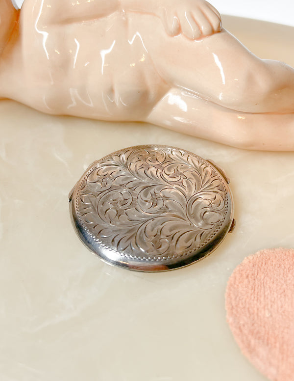 Vintage Silver 1940s Makeup Compact