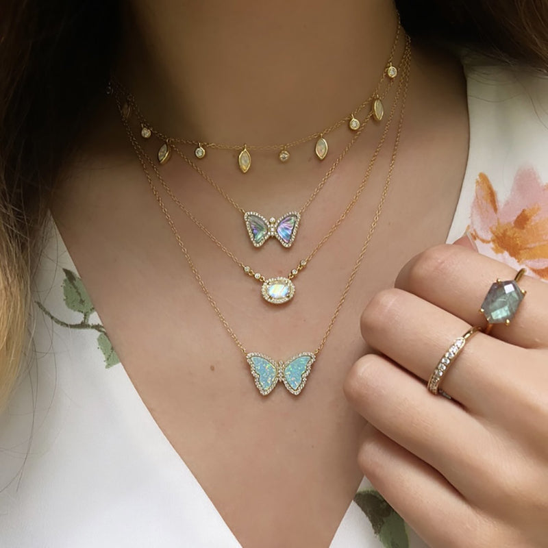 OPAL BUTTERFLY NECKLACE WITH CRYSTALS - PINK