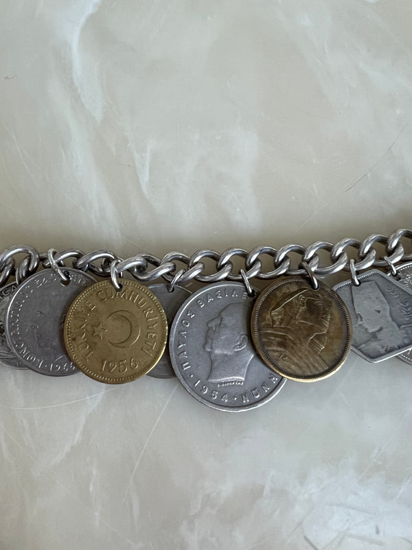 Vintage 1960s Sterling Silver World Coin Bracelet