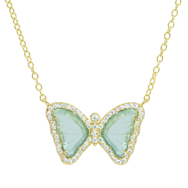 MINI BUTTERFLY NECKLACE IN AQUA GREEN