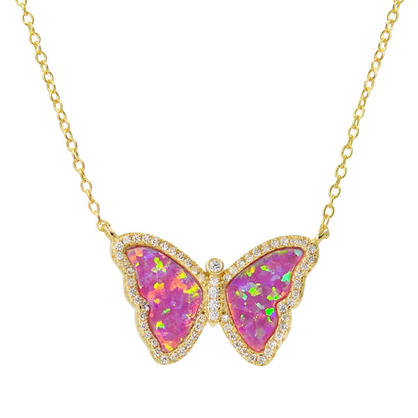 OPAL BUTTERFLY NECKLACE WITH CRYSTALS - PINK